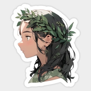 Cartoon Style Portrait - Young Woman with leafy hair Sticker